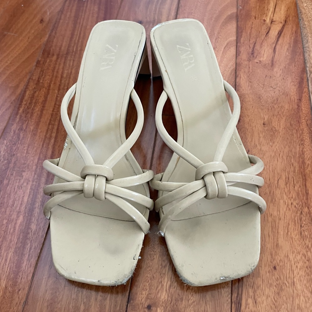 Zara Beige Strappy Kitten Heels